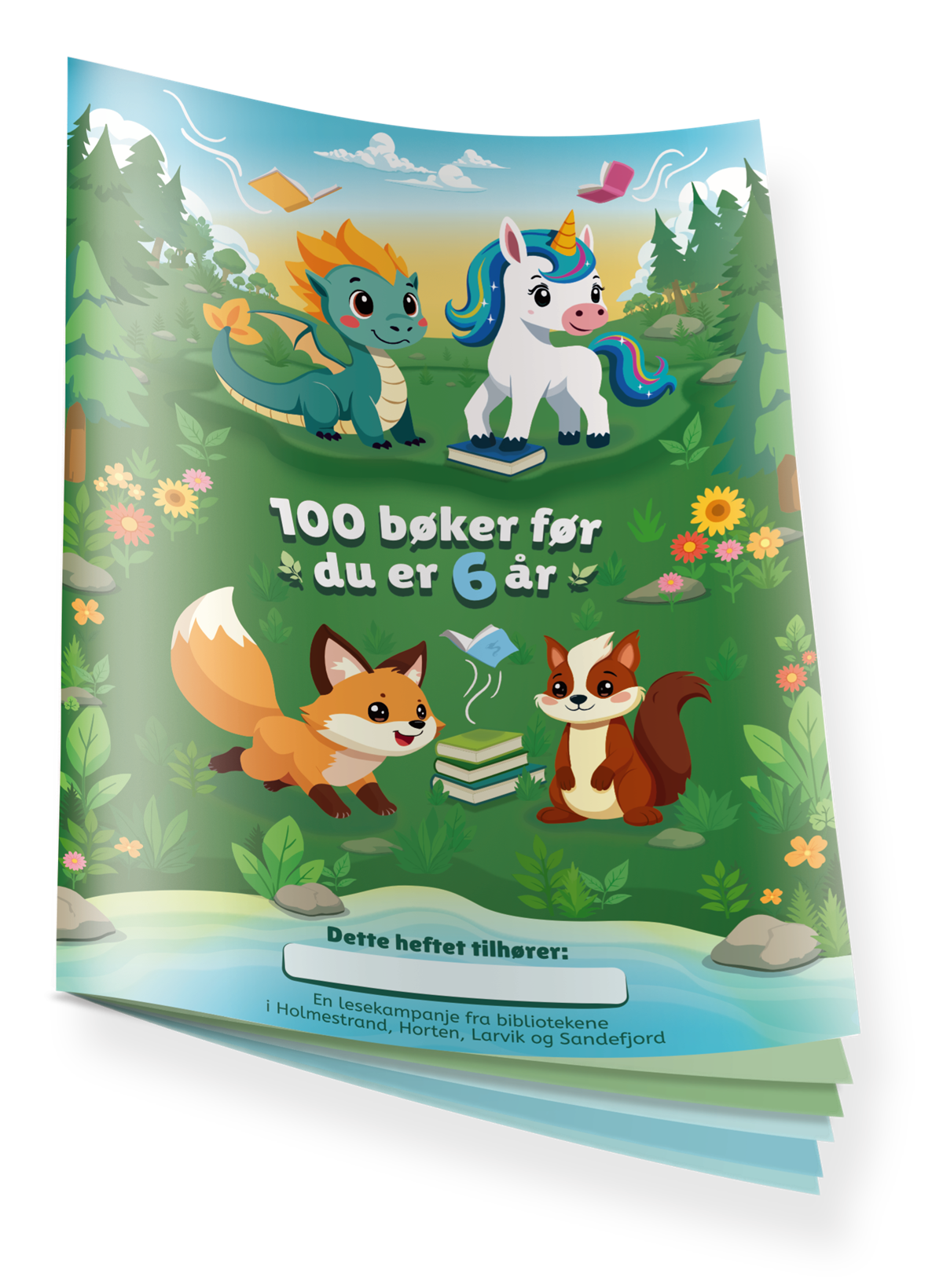 Forsideillustrasjon av hefte for kampanjen "100 bøker før du er 6 år" - Klikk for stort bilde